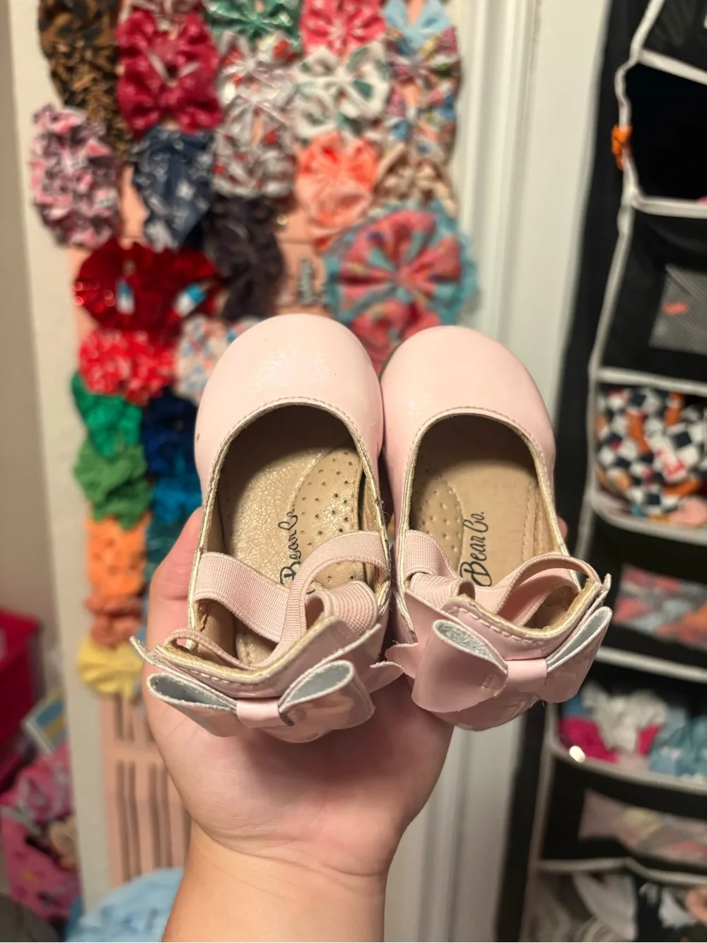 Girls Pink Patent Mary Jane Dress Shoes with Cross Elastic Straps